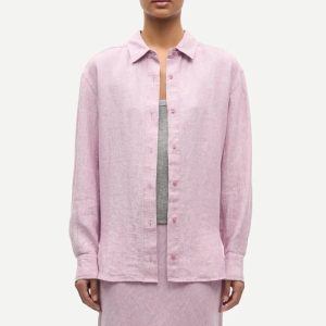 Samsøe Samsøe – Malou LS Linen Shirt – Pellavapaita, Orchid Haze Melange