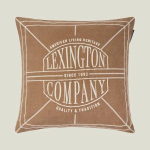 Lexington Logollinen pesty luomupuuvillainen tyynynpäällinen 50×50 cm, Fudge/Vaalea beige